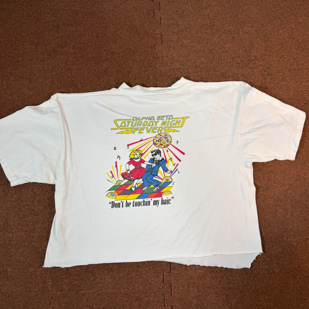 Vintage 1994 Alpha Sigma Phi Pledge Dance Oneita Cropped T-Shirt White XL